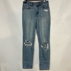 American Eagle Outfitters High Rise Ripped Jeans - Light Blue